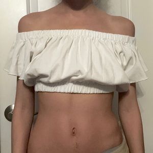 Urban outfitters white frilly Cropped shirt